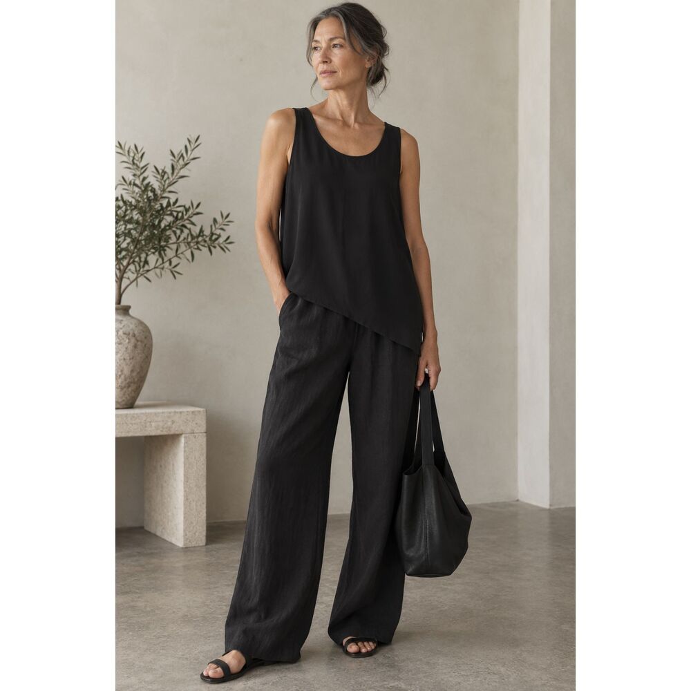 Eileen Fisher Black 100% Silk Tank Top Shirt Blouse Tee   Women's Size Medium